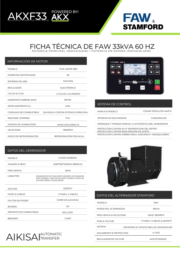 Ficha tecnica AKX-FAW 33kVA 